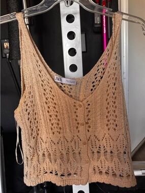 Zara Beige Crochet Button-Front Camisole